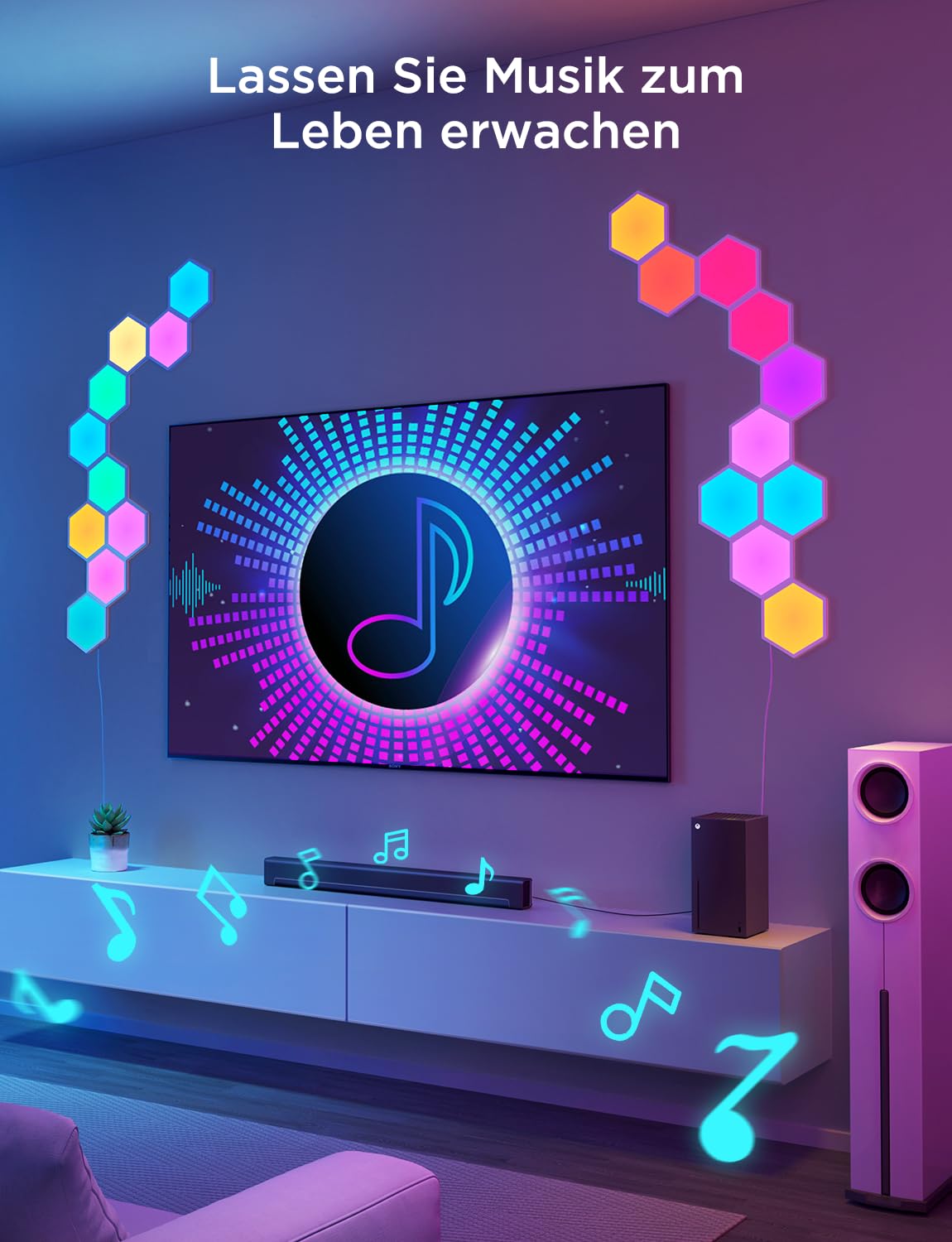 LED Hexagon Panel 10er Set RGBIC Wandleuchte Gaming Beleuchtung 36W WLAN App Alexa Google Assistant Musik Sync