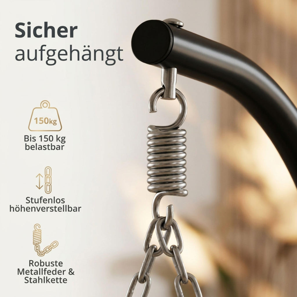 Hängesessel mit Gestell 102 x 95 cm bis 150 kg mit Wendebezug und Abdeckplane für Outdoor & Indoor