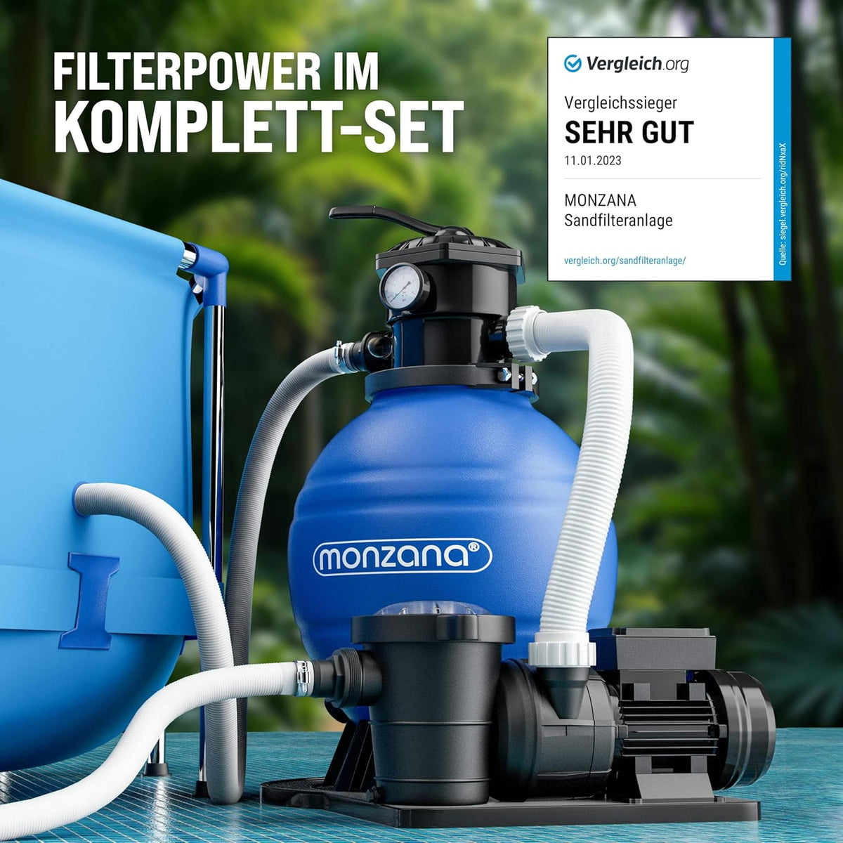 Sandfilteranlage Poolfilter 15900 l/h SF159 600W 7 Wege Ventil Ø32-38mm für Pools bis 70000L Filterpumpe 86,5x51x86,5 cm