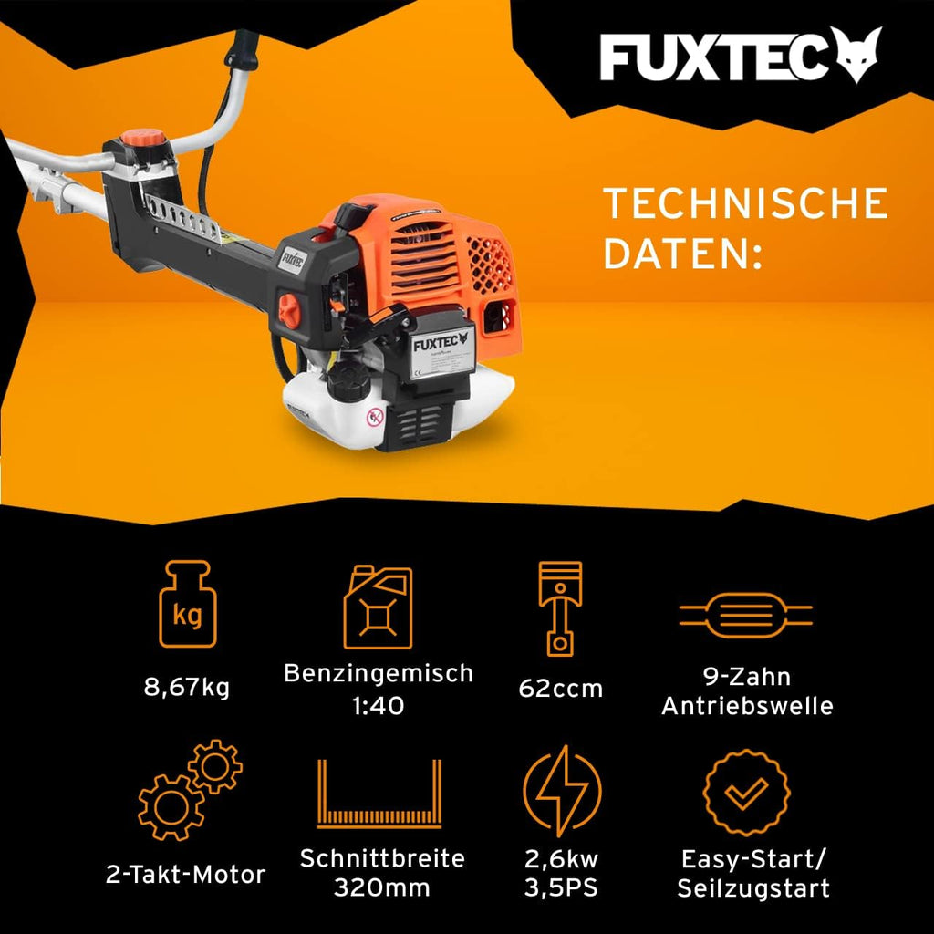 Freischneider Benzin Motorsense FX-PS162 62cc 3,5PS 2-Takt 32cm Schnittbreite mit Fadenmesser und Tragegurt