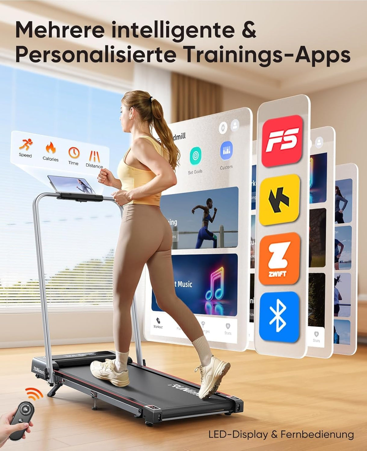 Klappbares Laufband für Zuhause und Büro RM01 12 km/h 2.5HP 9% Steigung 120 kg Tragkraft Walking Pad mit LED Anzeige