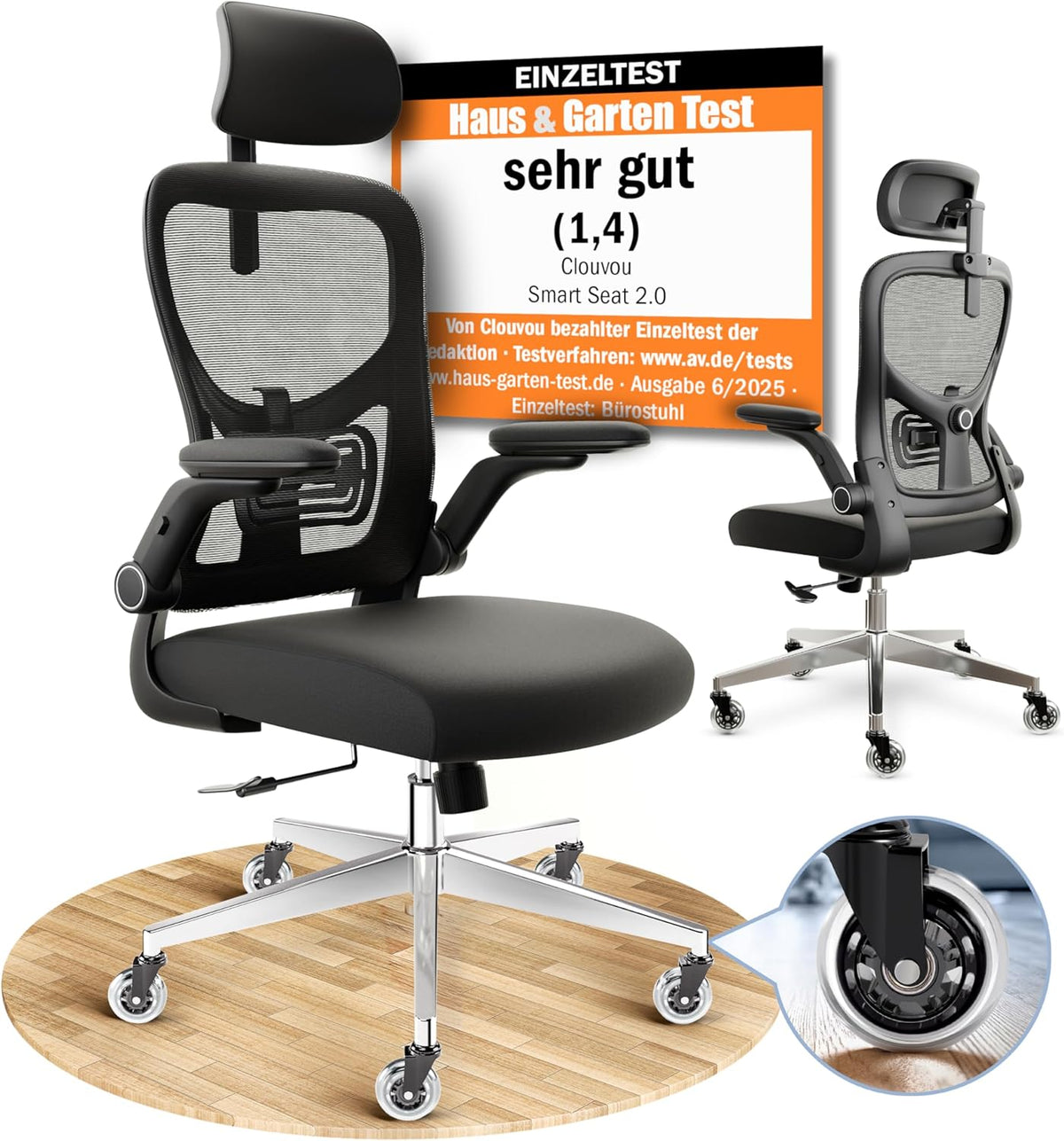 Ergonomischer Bürostuhl SmartSeat mit Kopfstütze Armlehnen Lendenstütze Mesh und 150 kg Belastbarkeit