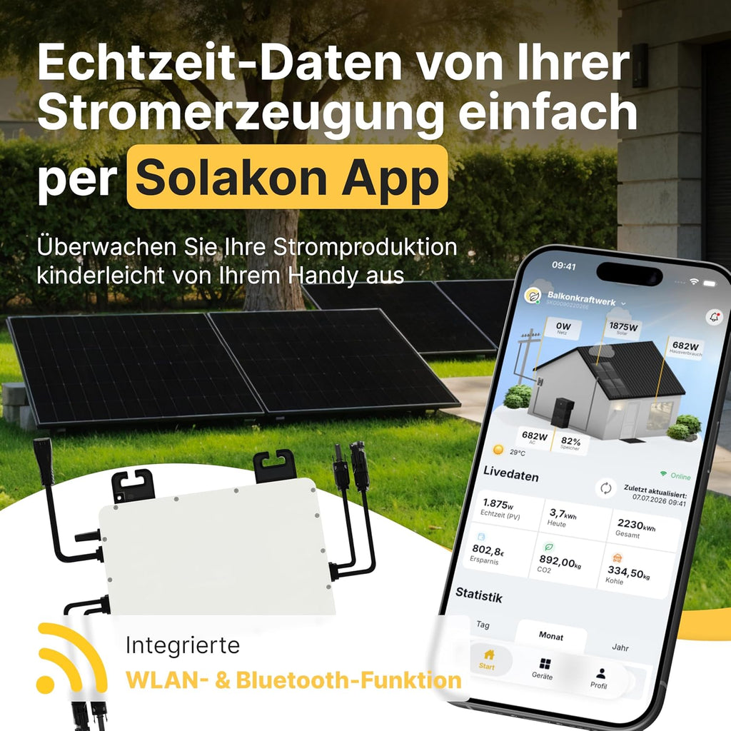 Balkonkraftwerk Solaranlage Komplettset 1000W 800W Wechselrichter 2x500W bifaziale Solarmodule 5m Anschlusskabel ohne Halterung