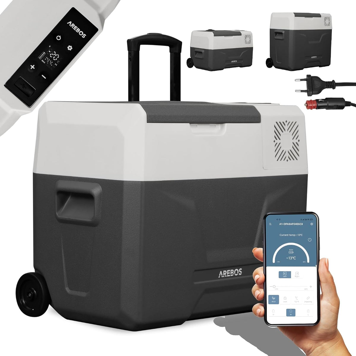 Kompressor Kühlbox 39 Liter mit Rollen 12/24V 230V -20°C bis +20°C mobile Kühltruhe mit USB Anschluss für Auto Camping Wohnmobil