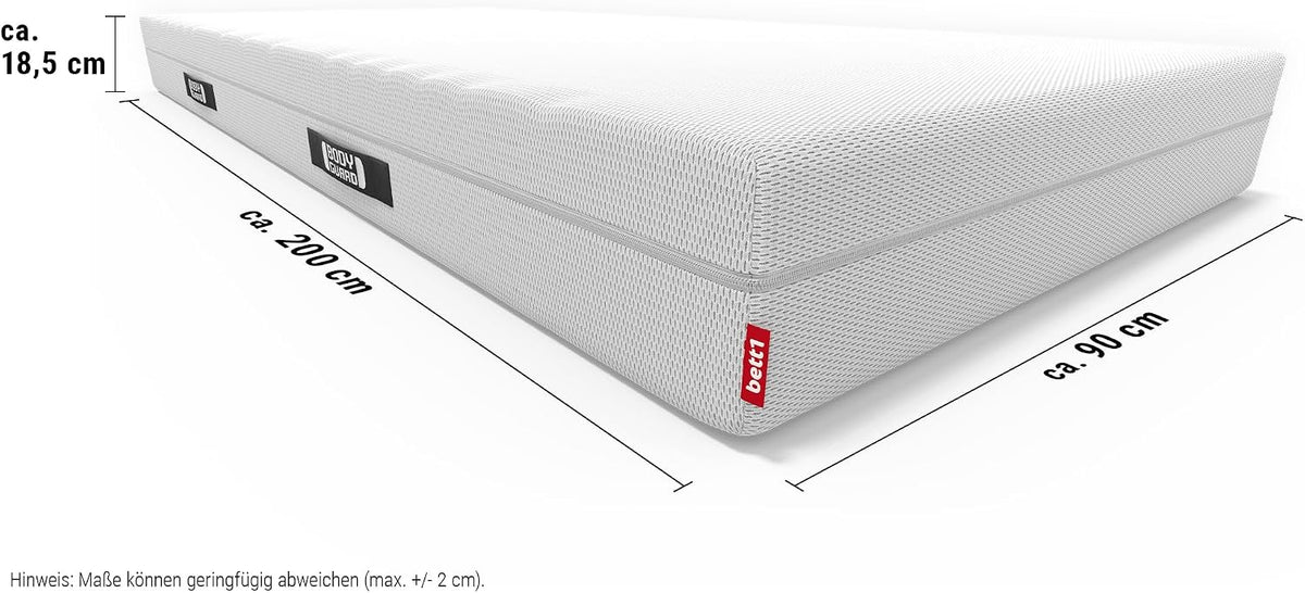 Schaumstoffmatratze 2in1 mittelfest & fester 90x200 cm QXSchaum 18,5 cm Kern ergonomische Module Bezug waschbar 60°C