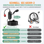 Mobile Wallbox EV Ladegerät 11kW 400V Typ 2 7,6m Kabel 8-16A CEE 3-phasig IP66 App Steuerung Modell