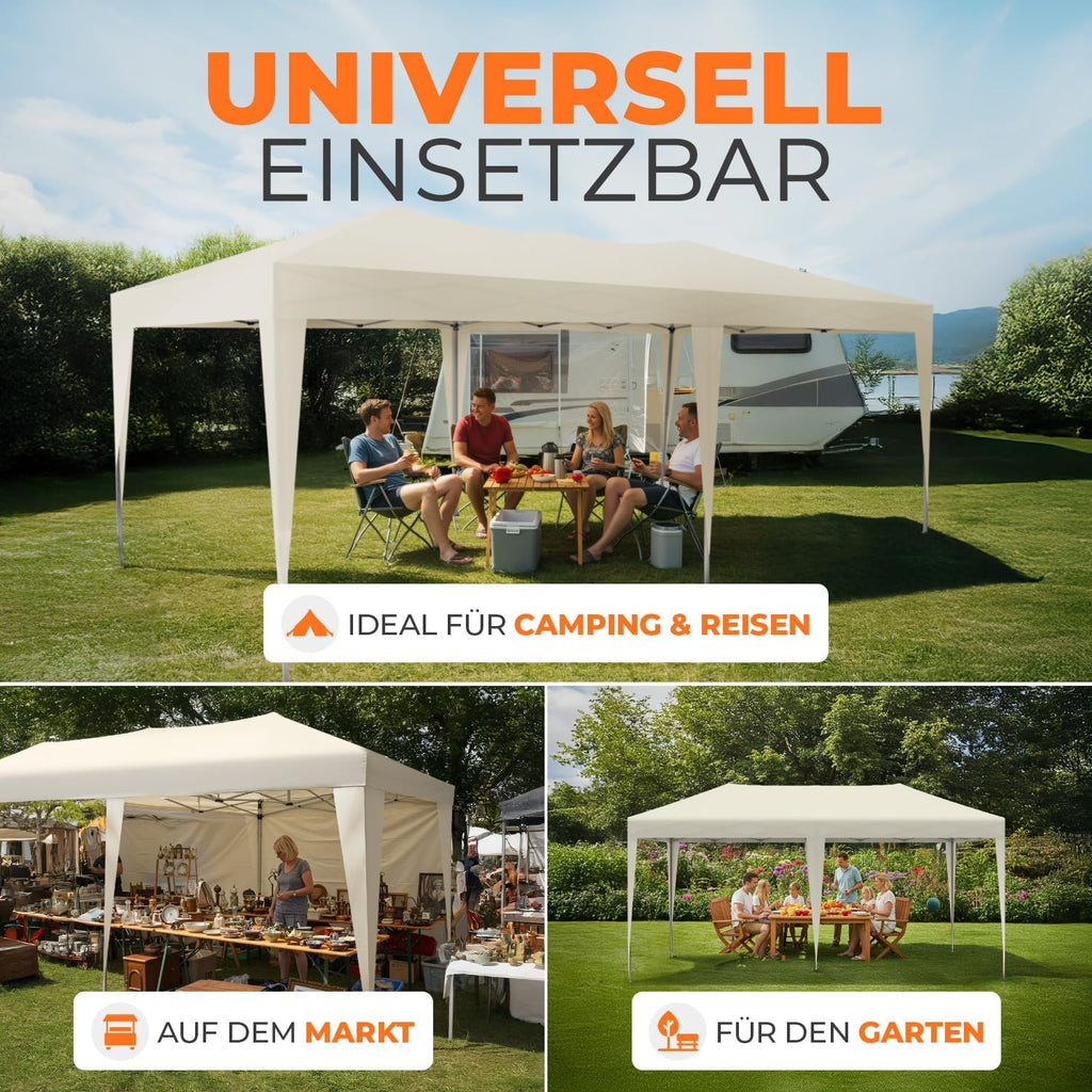 Faltpavillon 3x6 m wasserdicht UV Schutz 50+ mit 6 Seitenteilen Stahlgestell Polyester Dach Partyzelt Champagner
