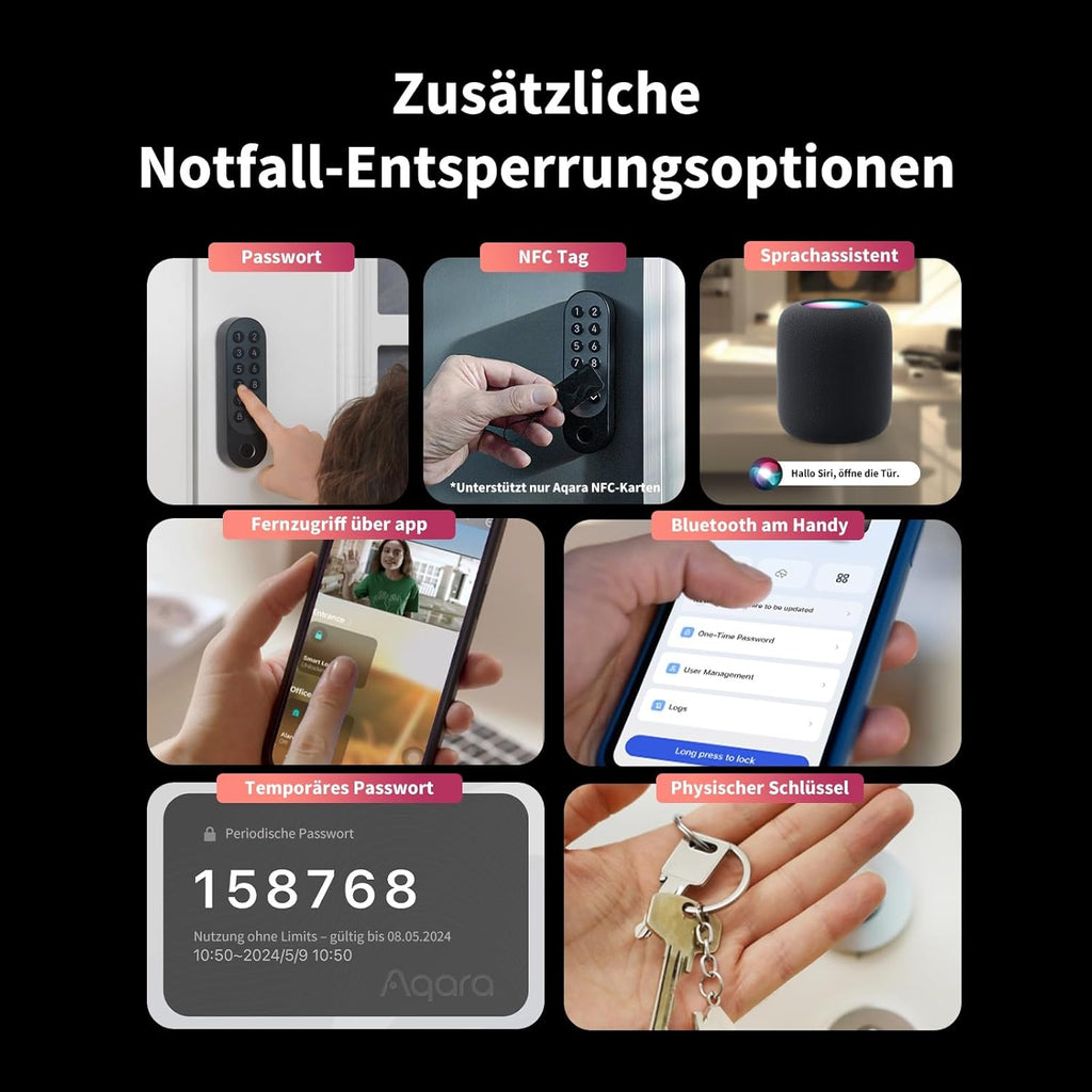 Smart Türschloss U200 mit Fingerabdruck Keypad Matter over Thread und Home Key Kompatibilität Schwarz