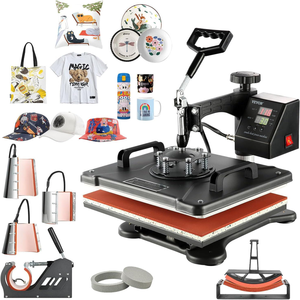 Hitzepresse Transferpresse 38x30cm 8-in-1 1250W 360 Grad Schwenkarm Digital Temperatur- und Zeitsteuerung Sublimation
