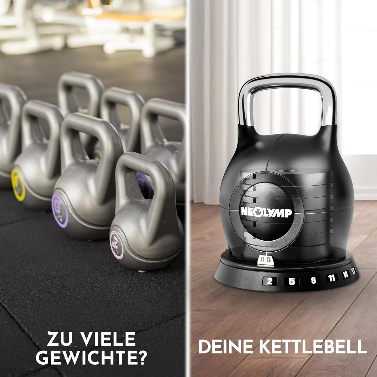 Verstellbare Kettlebell 7-in-1 2-20 kg Kugelhantel für Ganzkörpertraining mit robustem Edelstahlgriff und Gewichtssystem