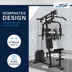 Kraftstation ProfiGym 2000 Modell 24808 mit 40 kg Gewichten Latzug Butterfly Seilzug und Beinstrecker Schwarz