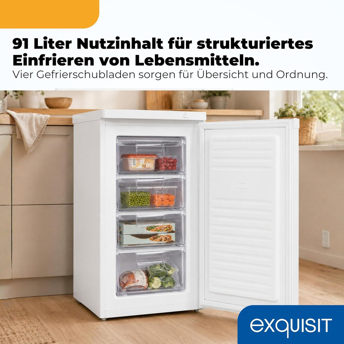 Gefrierschrank GS512-040E 91L 4 Sterne 40dB E Energieklasse 4 Schubladen manuelle Temperatur Weiß freistehend