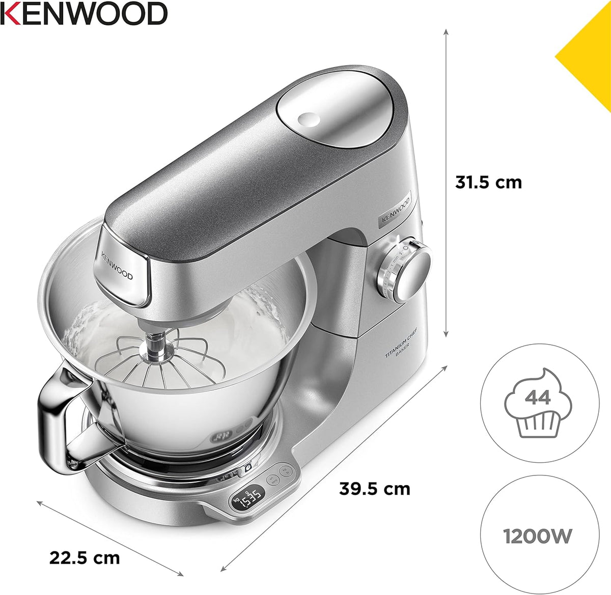 Küchenmaschine Titanium Chef Baker KVC85.004SI mit integrierter Waage 1200W 5L und 3,5L Schüsseln Patisserie-Set