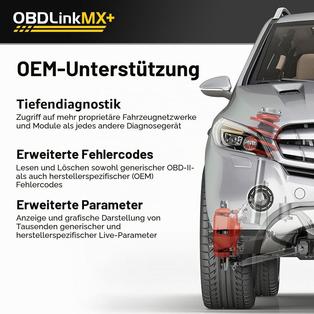 OBD2 Bluetooth Diagnosescanner MX+ für iOS Android und Windows mit Fahrzeugdiagnose und Live-Daten
