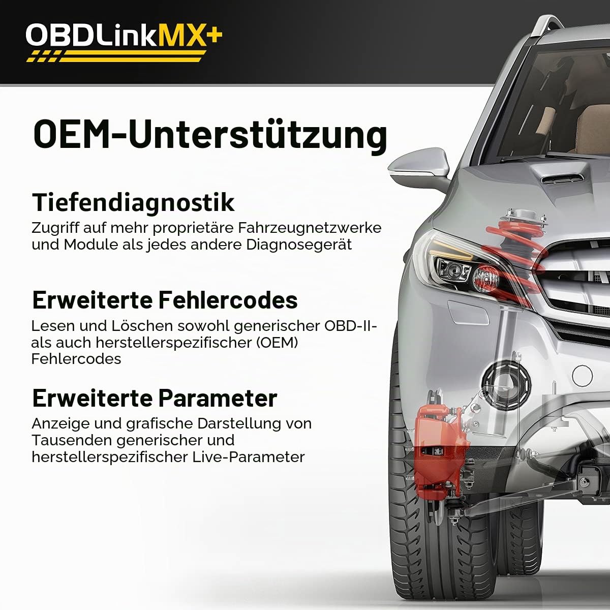 OBD2 Bluetooth Diagnosescanner MX+ für iOS Android und Windows mit Fahrzeugdiagnose und Live-Daten