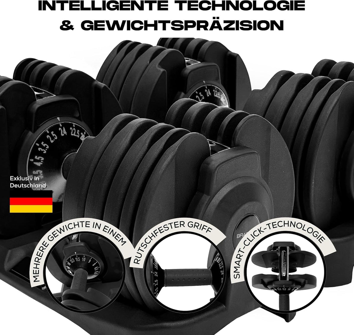 Verstellbare Kurzhanteln 15-in-1 24 kg Paar einstellbares Gewicht 2,5 bis 24 kg Schnellverstellung rutschfester Griff