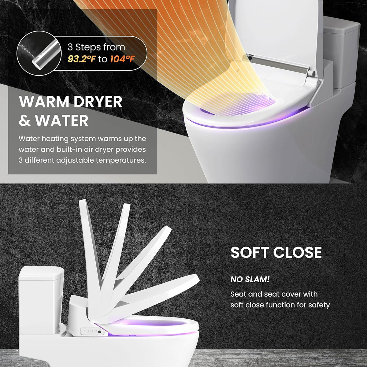 Elektronischer Bidet-Toilettensitz VB-4000SE Länglich mit Edelstahl-Selbstreinigungsdüse Sitzheizung Warmlufttrockner Nachtlicht Fernbedienung