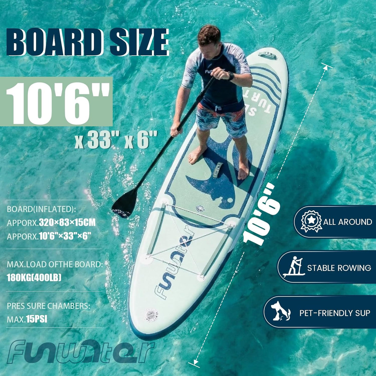 Stand Up Paddle Board 320 cm SUP aufblasbar für 1–2 Personen mit Zubehör Set PVC Doppelkammer stabil