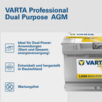 Professional Dual Purpose AGM Batterie 12V 95Ah 850A für Wohnmobil Wohnwagen und Boote wartungsfrei 353 x 190 x 175 mm