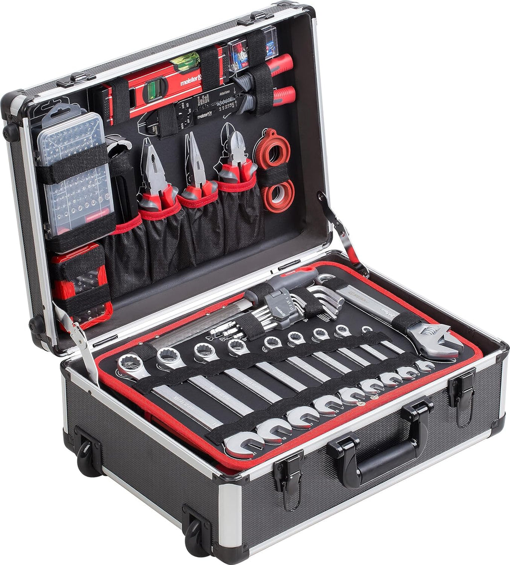 Werkzeugtrolley 230-teilig mit Handwerkzeugen Aluminiumkoffer Rollen und Teleskopgriff 8973740
