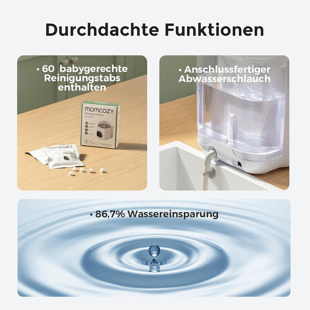 Flaschenreiniger Sterilisator und Trockner BS03 KleanPal Pro für Babyflaschen Pumpsets 9 Modi inkl 60 Reinigungstabletten
