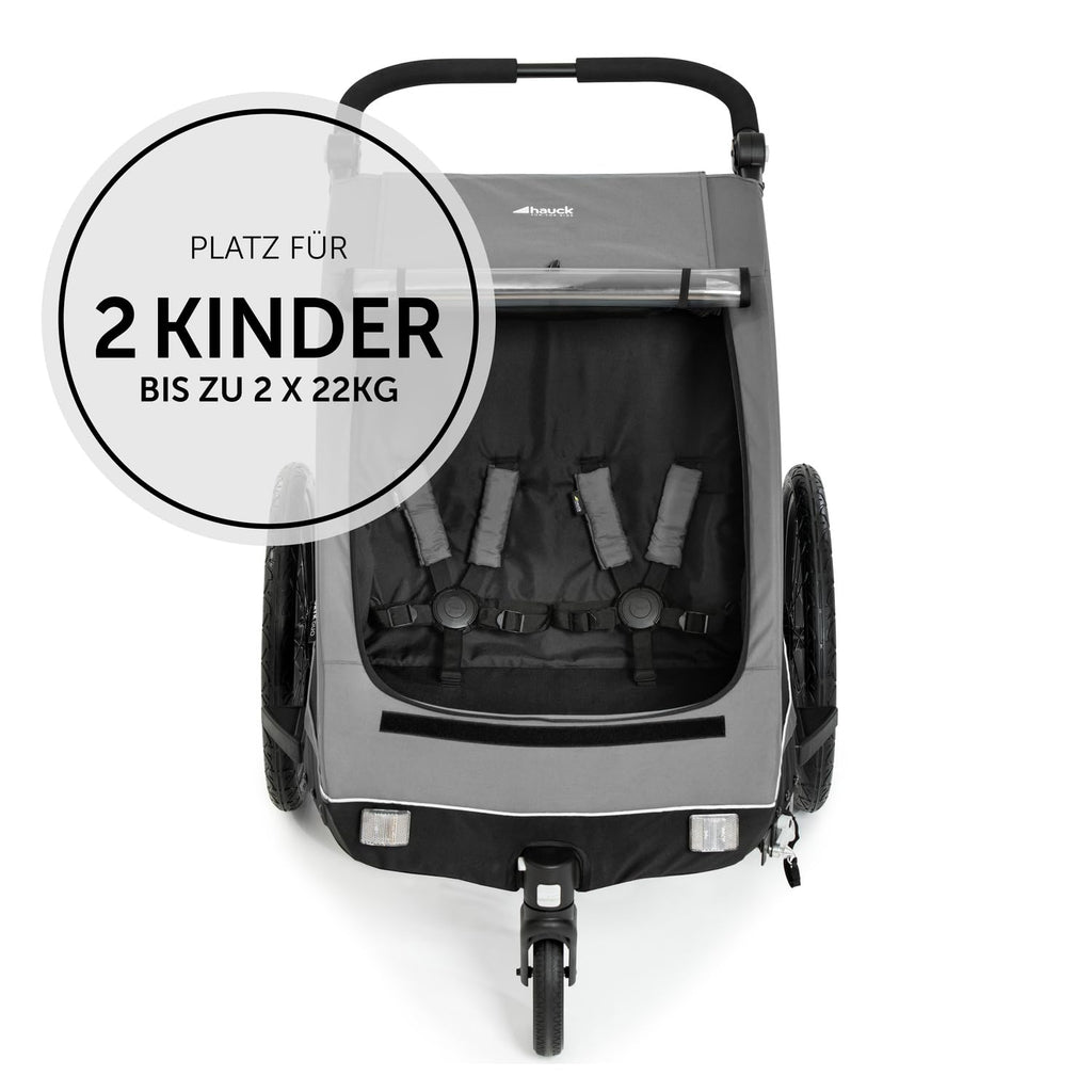2in1 Fahrradanhänger Kinderwagen für 2 Kinder Dryk Duo bis 22 kg 120 cm faltbar für Zwillinge und Geschwister