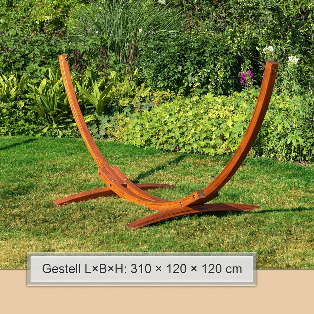 Hängemattengestell Holz Eukalyptus 310 cm wetterfest bis 150 kg ohne Hängematte Modell 50055
