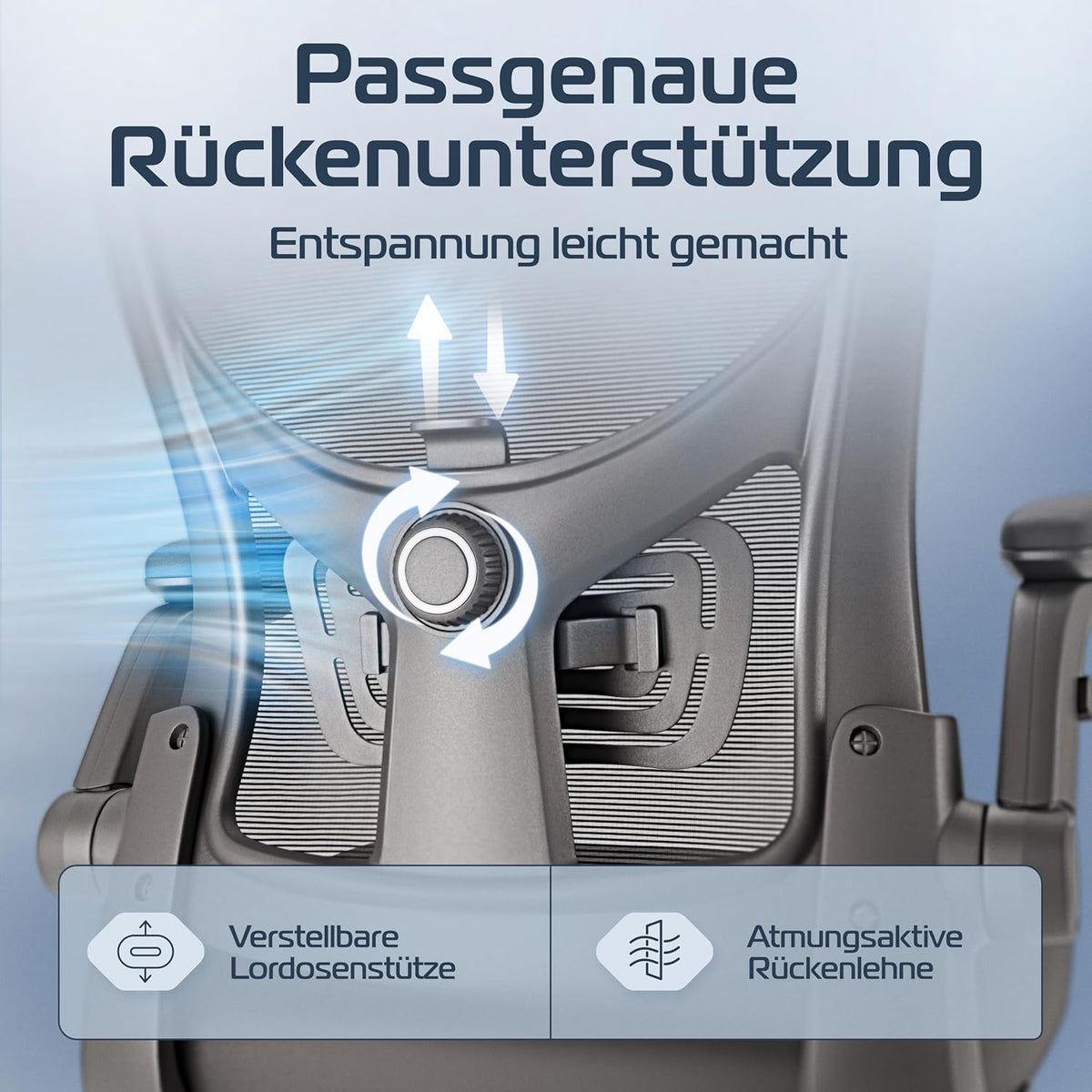 Ergonomischer Bürostuhl SmartSeat mit Kopfstütze Armlehnen Lendenstütze Mesh und 150 kg Belastbarkeit