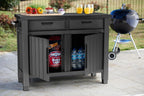 Grilltisch Beistelltisch XXL 22634 124x52x90 cm Kunstharz Holzoptik Outdoor Servicetisch mit Stauraum 2 Schubladen