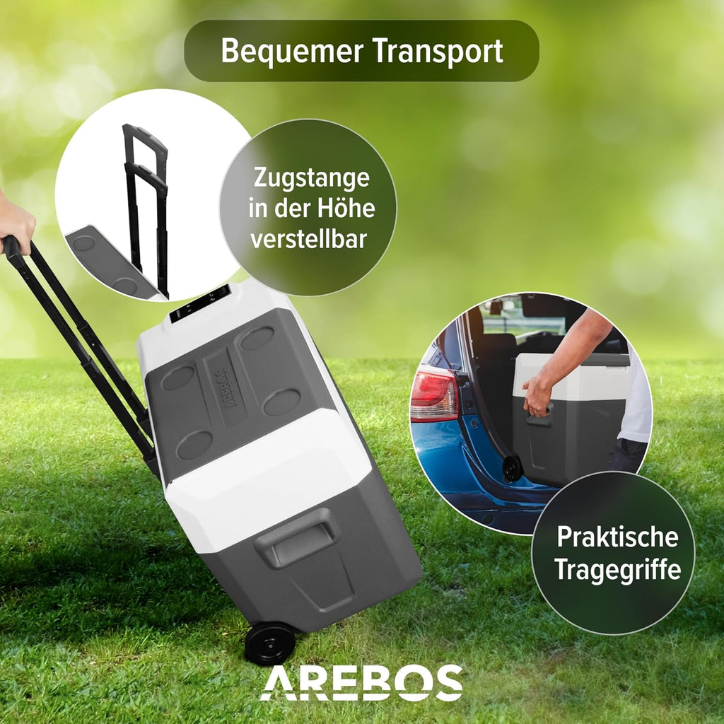 Kompressor Kühlbox 39 Liter mit Rollen 12/24V 230V -20°C bis +20°C mobile Kühltruhe mit USB Anschluss für Auto Camping Wohnmobil