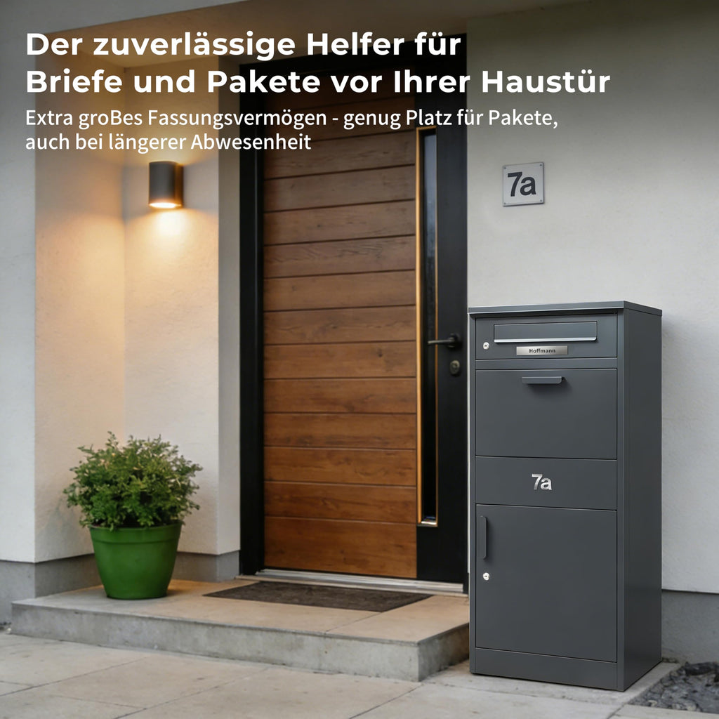 Paketbriefkasten mit Paketfach 85 l 112 x 50 x 39 cm verzinkter Stahl abschließbar freistehend mit 4 Schlüsseln Anthrazit