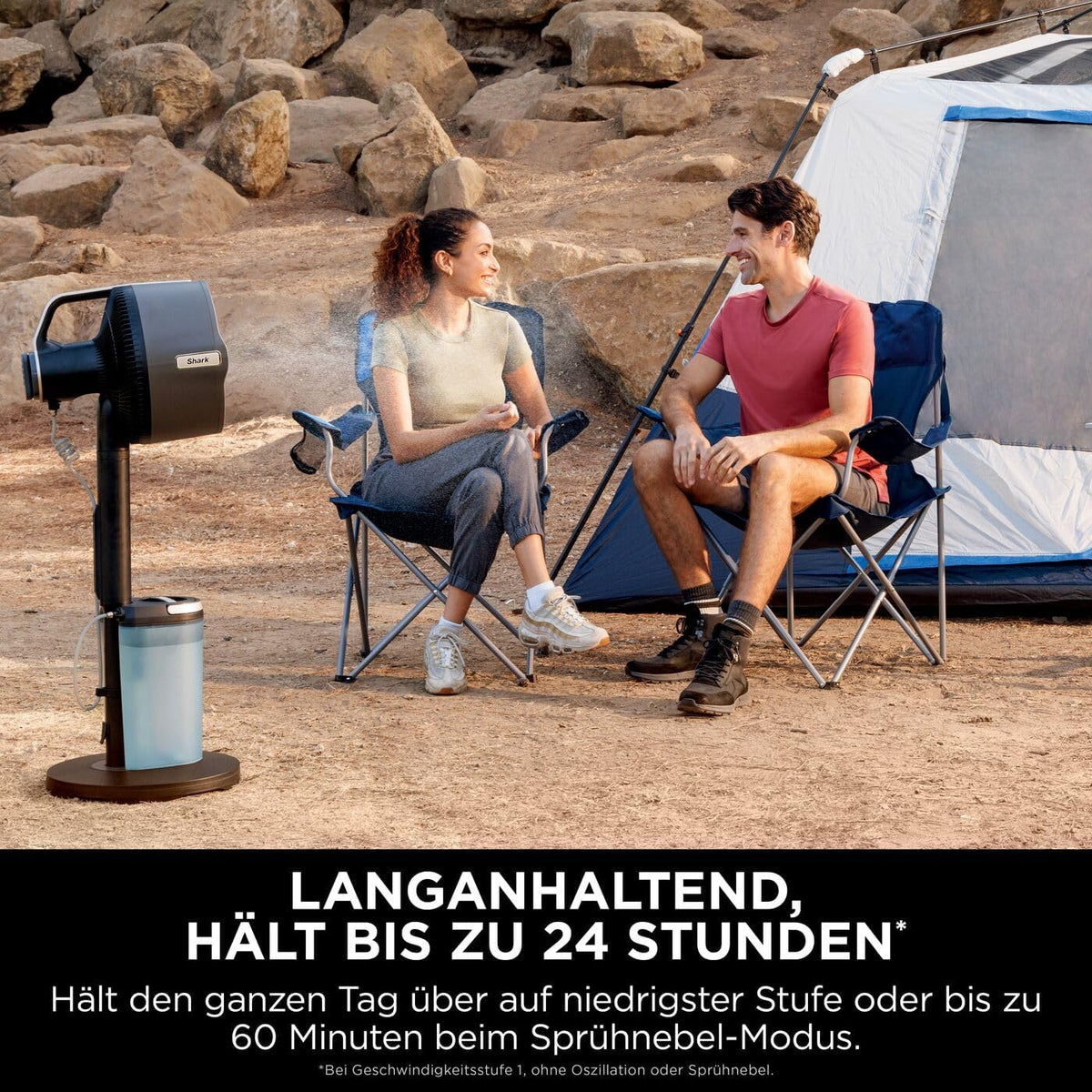 Akku Ventilator mit Sprühsystem FA300EU Stand- und Tischventilator 5 Geschwindigkeiten Fernbedienung 24h Laufzeit