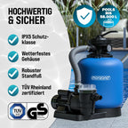 Sandfilteranlage Poolfilter 13200 l/h SF110K 600W 30L 7-Wege-Ventil bis 58000L Pool Ø32-38mm