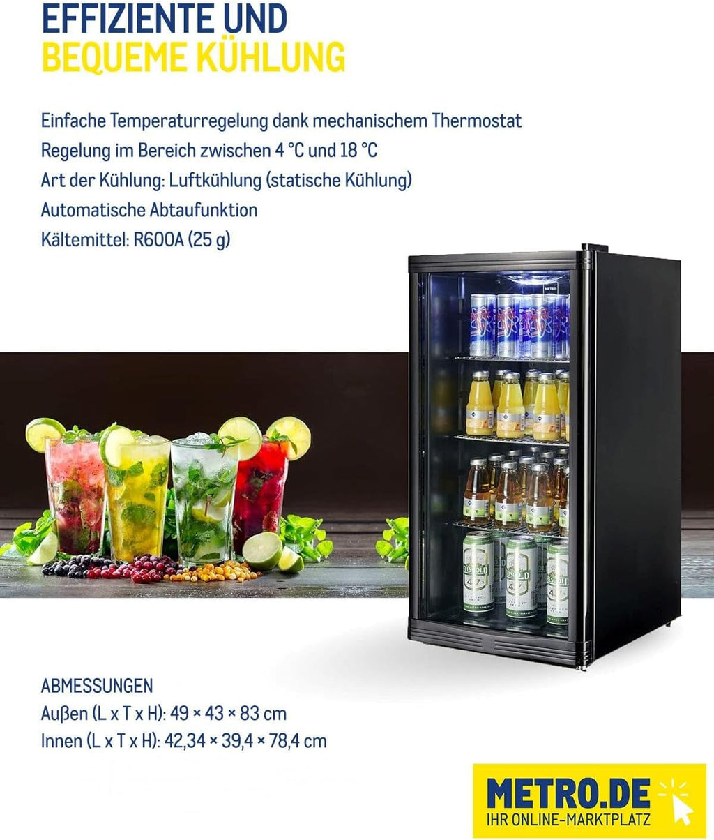 Mini Kühlschrank GPC1088 88L eingebaut Kompakt 3 Glasböden automatische Abtauung LED Innenbeleuchtung