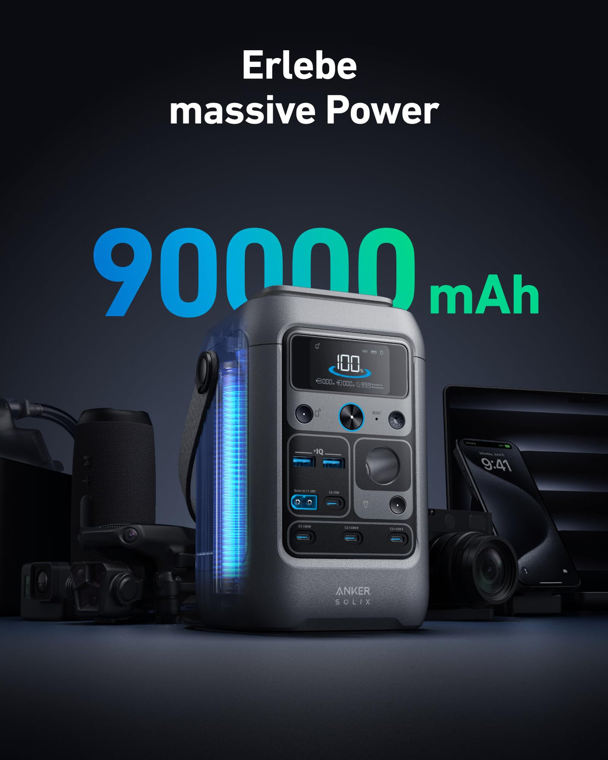 SOLIX C300 DC Powerbank Powerstation 288Wh Akku LiFePO4 300W für Camping Draußen Reisen