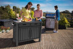Grilltisch Beistelltisch XXL 22634 124x52x90 cm Kunstharz Holzoptik Outdoor Servicetisch mit Stauraum 2 Schubladen