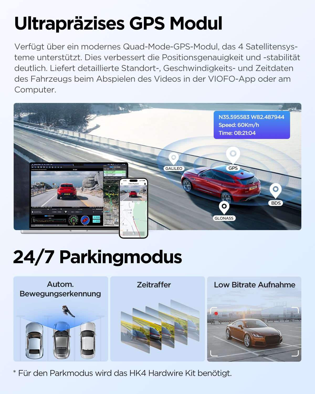2K Dashcam A229 Plus 2CH Dual HDR 2K vorne und hinten 5 GHz WLAN GPS Sprachsteuerung Nachtsicht