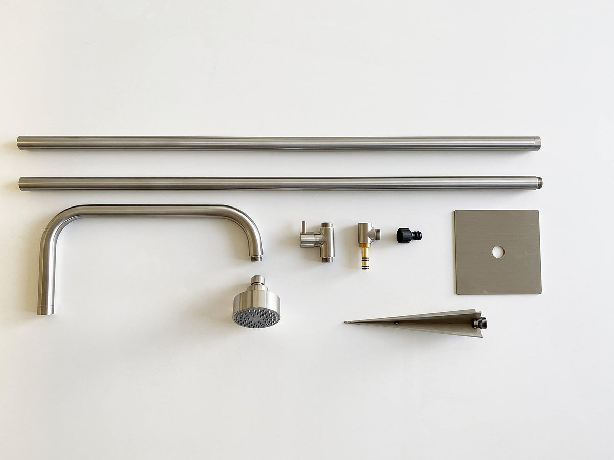 Gartendusche Aussendusche Pooldusche Edelstahl Nickel gebürstet 360° schwenkbarer Duschkopf 2 Strahlarten Antikalkdüsen