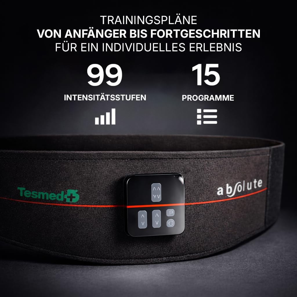 EMS Bauchmuskeltrainer Gürtel Absolute 15 Programme kabellos wiederaufladbar zentrale und seitliche Muskelstimulation