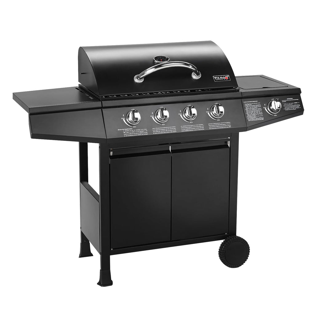 Gasgrill Grillwagen BASIC 4+1 mit 4 Edelstahlbrennern 1 Seitenkocher und 61 x 32 cm Grillfläche