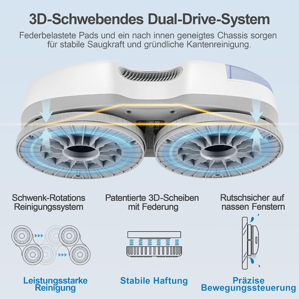 Fensterputzroboter S7+ mit Sprühfunktion 6500 Pa Saugkraft 80 ml Wassertank inklusive 8 Reinigungstücher und Transportkoffer