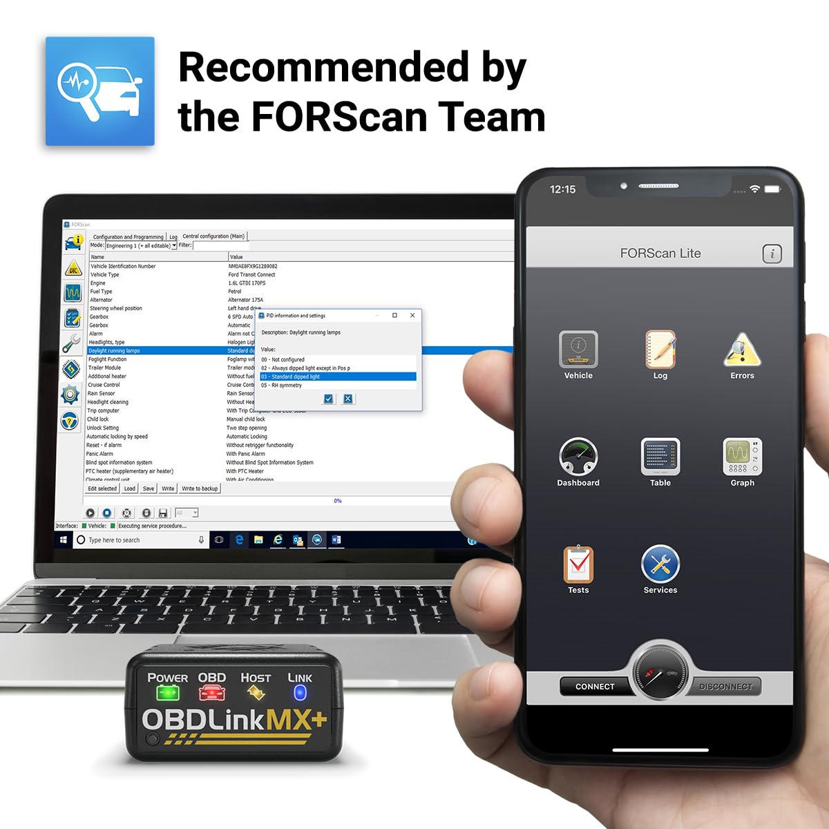 OBD2 Bluetooth Diagnosescanner MX+ für iOS Android und Windows mit Fahrzeugdiagnose und Live-Daten