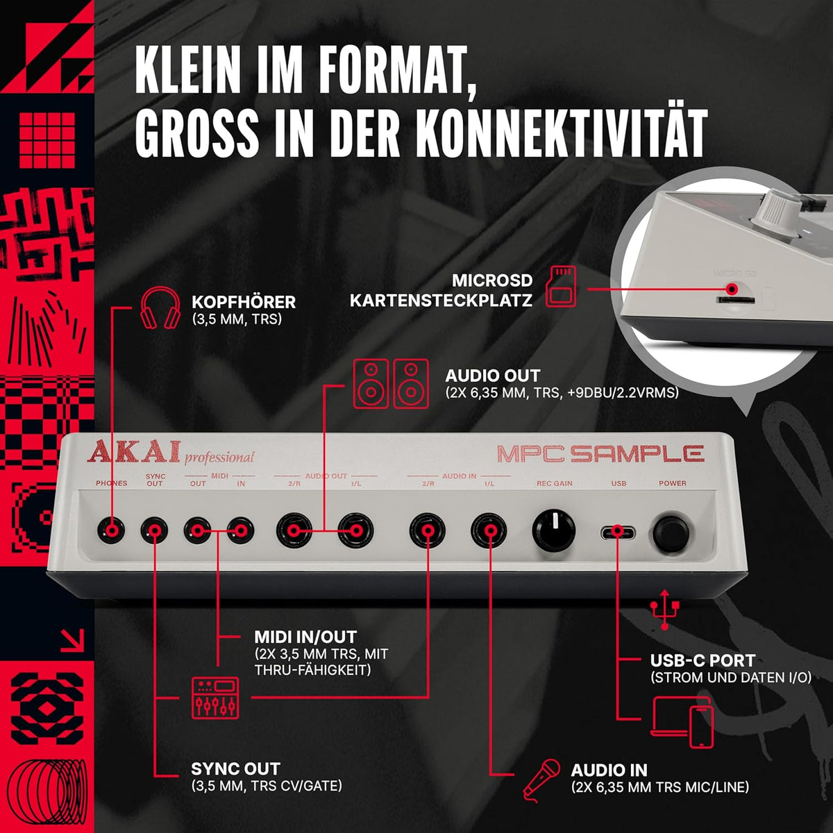 Standalone Sampler Sequenzer und Effektprozessor MPCSAMPLE mit Akku USB-C integriertem Lautsprecher und Mikrofon
