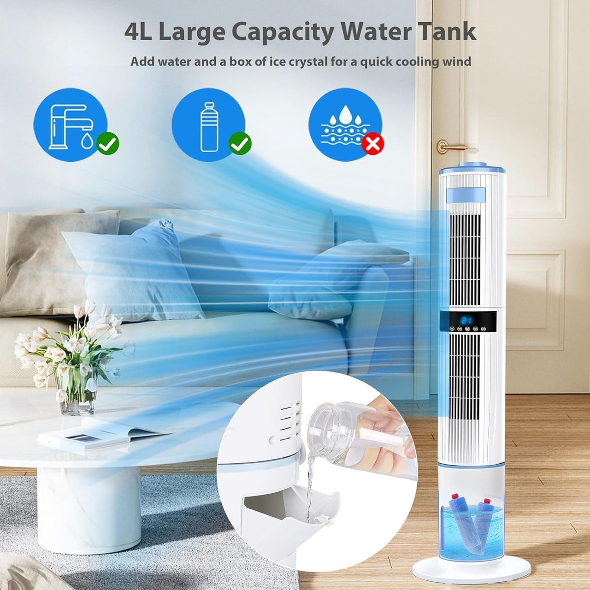 Klimagerät Luftkühler KYS-30-39Y 65 W mit 4 L Wassertank 4 Modi 360° Oszillation und Fernbedienung