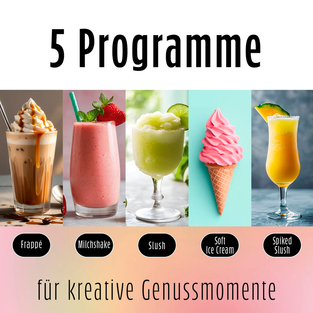 Slushmaschine 2,8 l mit 5 Programmen 180 W Kompressor Kühlfunktion Vorspülmodus für Slushies Milchshakes und Softeis