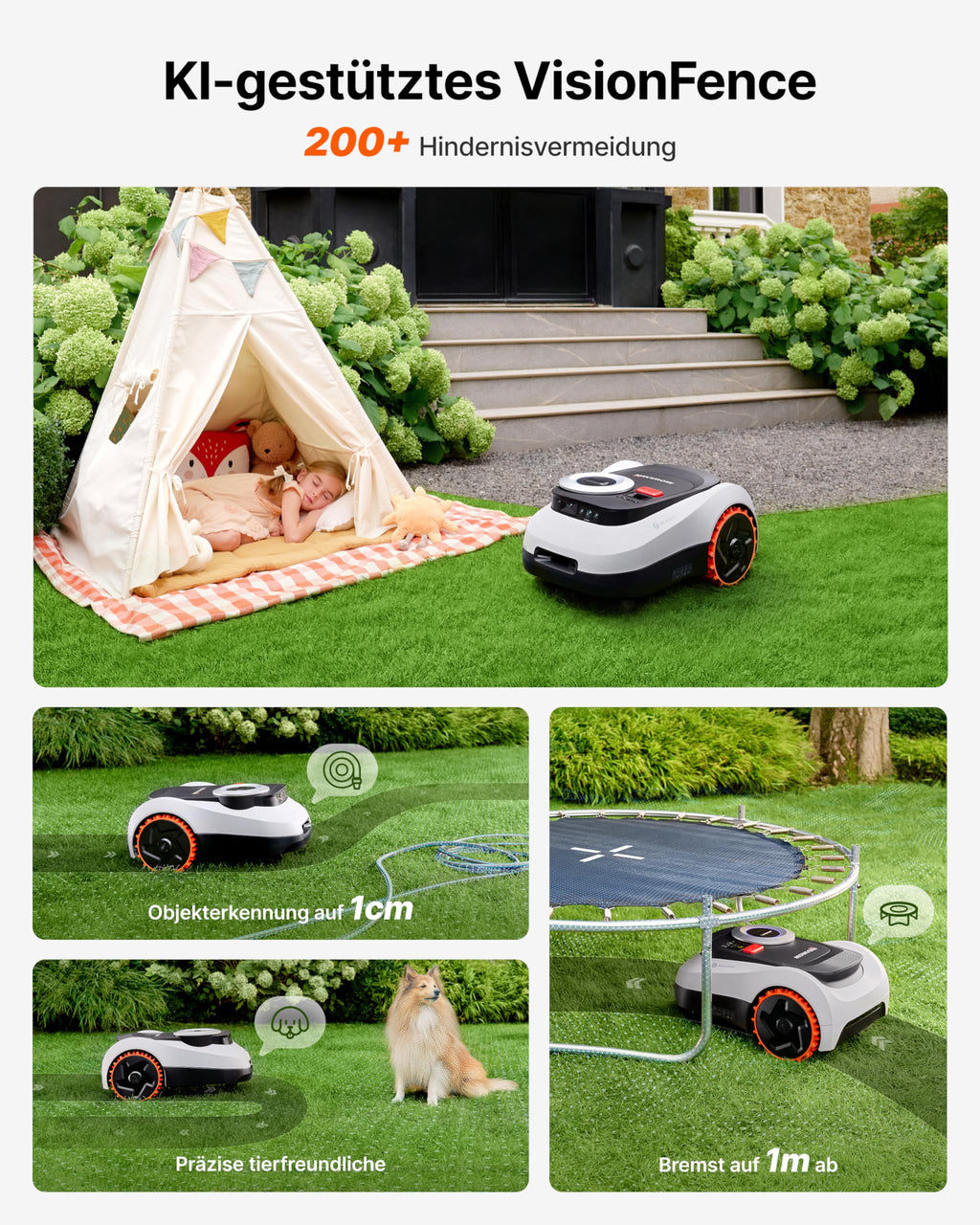 Mähroboter i208 LiDAR mit Garage M für 800 m² ohne Begrenzungskabel LiDAR Vision Navigation 45% Steigung 4G App-Steuerung