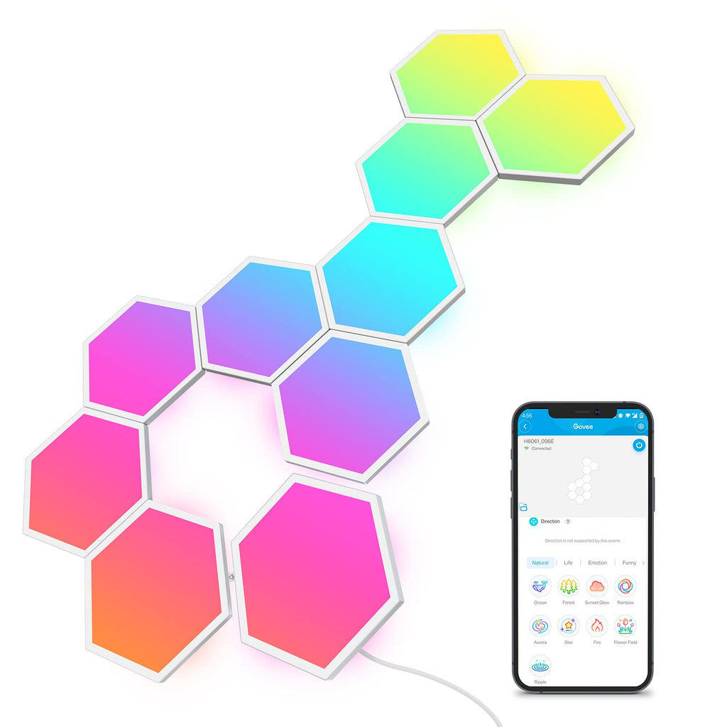 LED Hexagon Panel 10er Set RGBIC Wandleuchte Gaming Beleuchtung 36W WLAN App Alexa Google Assistant Musik Sync