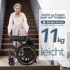 Rollstuhl Faltbar Leicht M4 11kg Aluminium Doppelpolster Stoßdämpfende Räder Abnehmbare Armlehnen Vollgummi Reifen