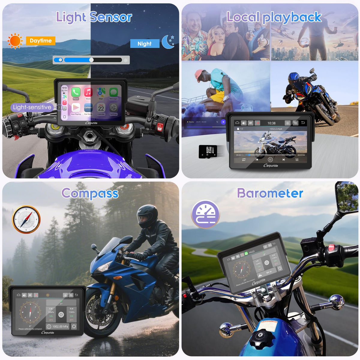 Motorrad CarPlay Display W502T Pro 5 Zoll Wireless Apple CarPlay Android Auto TPMS Dual Bluetooth GPS wasserdicht