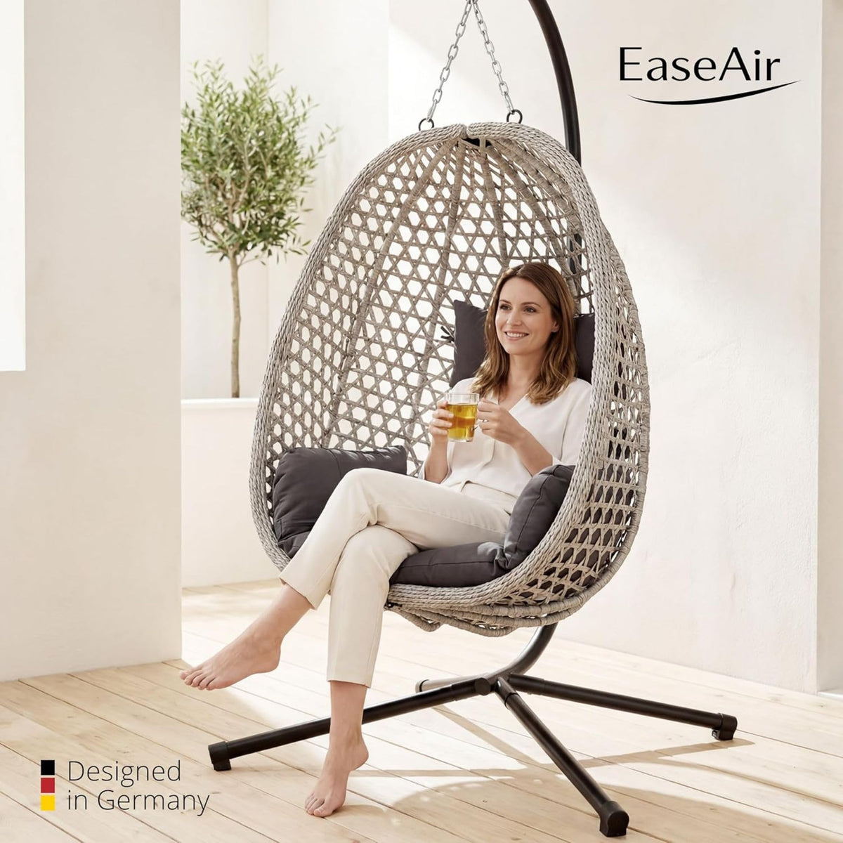 Hängesessel mit Gestell 102 x 95 cm bis 150 kg mit Wendebezug und Abdeckplane für Outdoor & Indoor